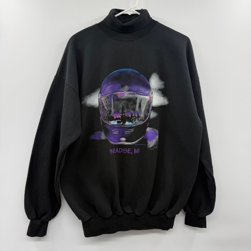 90s Art Unlimited Paradise Michigan Snowmobile Helmet Turtleneck sweatshirt USA